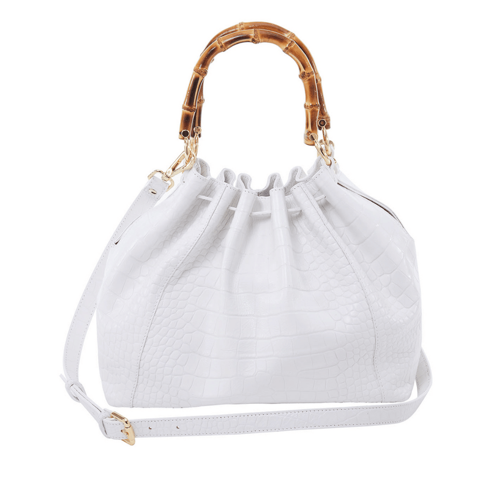 Donatella - Shopping bag in cocco con manici in bamboo Bianco