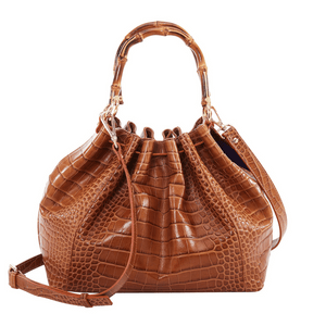 Donatella - Shopping bag in cocco con manici in bamboo Marrone