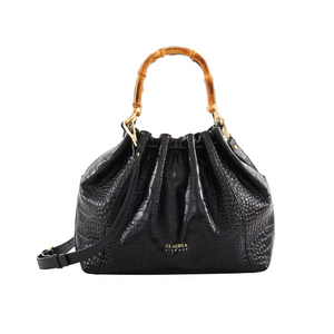 
                
                    Load image into Gallery viewer, Donatella - Shopping bag in cocco con manici in bamboo Nera
                
            