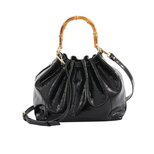 
                
                    Load image into Gallery viewer, Donatella - Shopping bag in naplak manico bamboo Nera
                
            