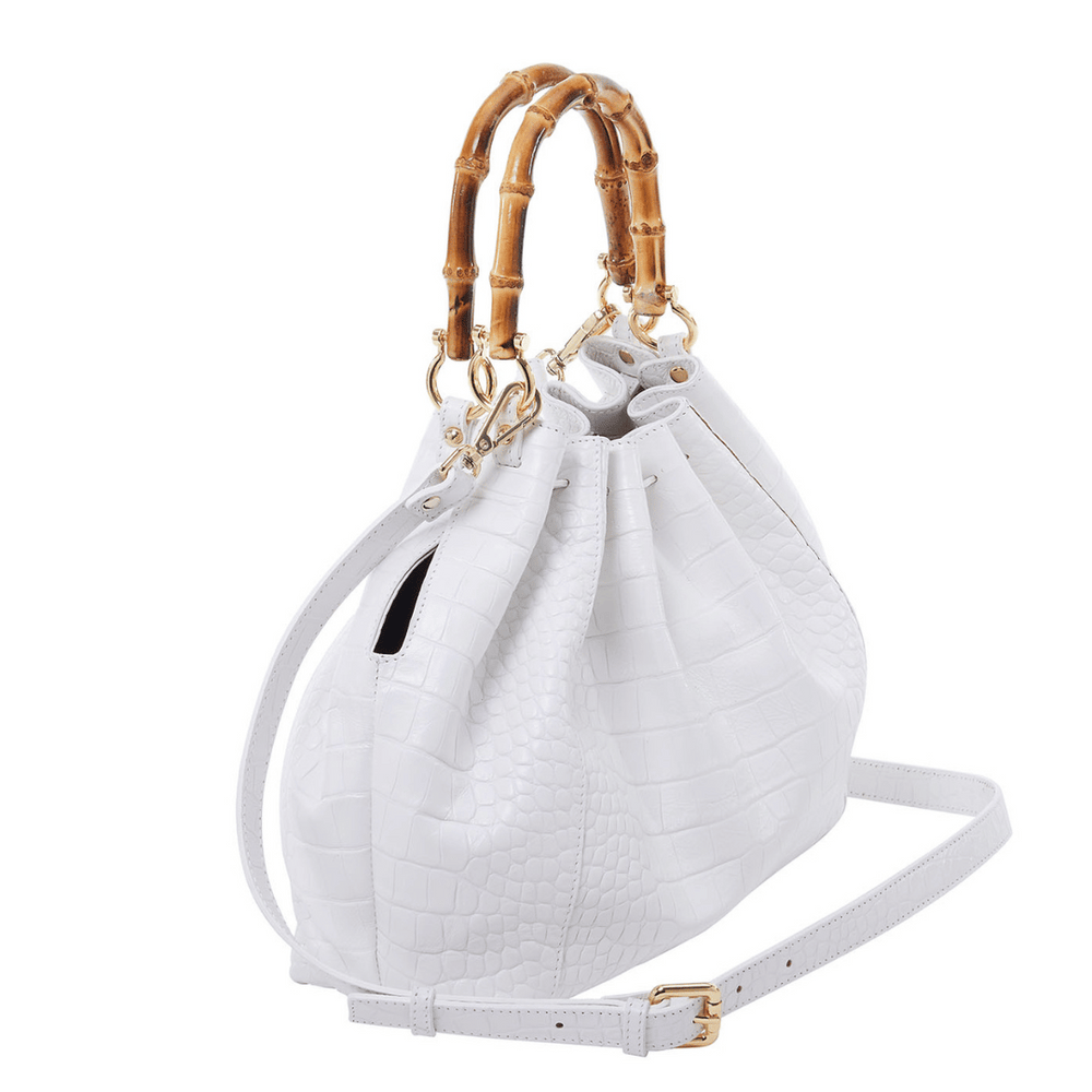 Donatella - Shopping bag in cocco con manici in bamboo Bianco