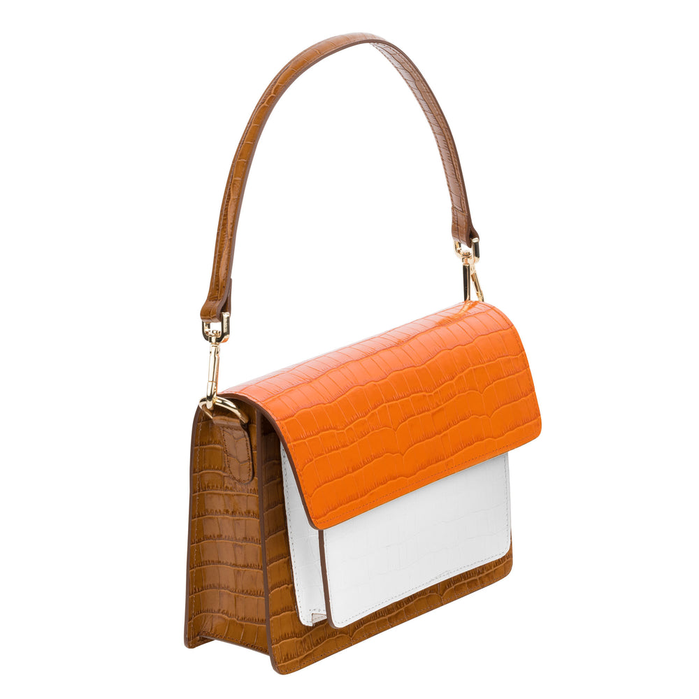 Cassandra - Tan/White/Orange coconut shoulder strap bag