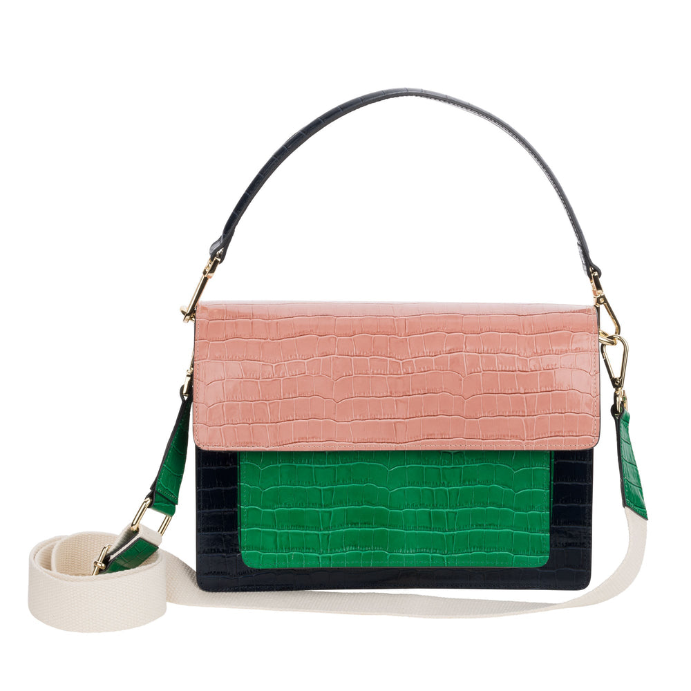 Chiara - Navy/Green/Pink long shoulder strap bag