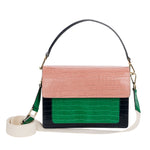 Chiara - Navy/Green/Pink long shoulder strap bag