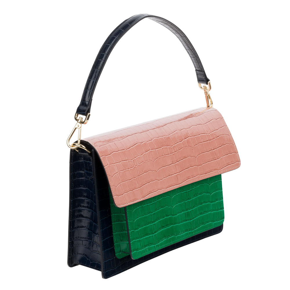 Chiara - Navy/Green/Pink long shoulder strap bag