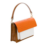 Chiara - Bag with long shoulder handle and shoulder strap, Tan/White/Orange colors