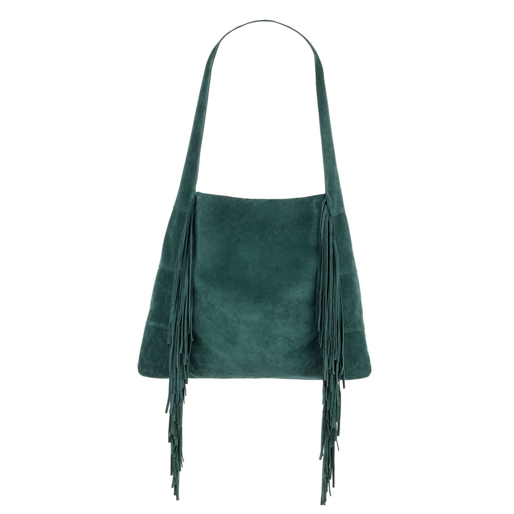 Emma - Deep Green Fringed Hobo Bag
