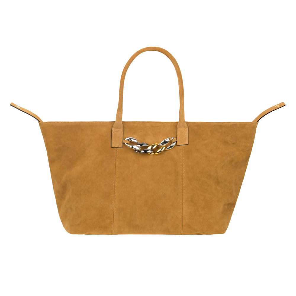 
                
                    Load image into Gallery viewer, Eva - Ocher Carryall Bag with front chain
                
            