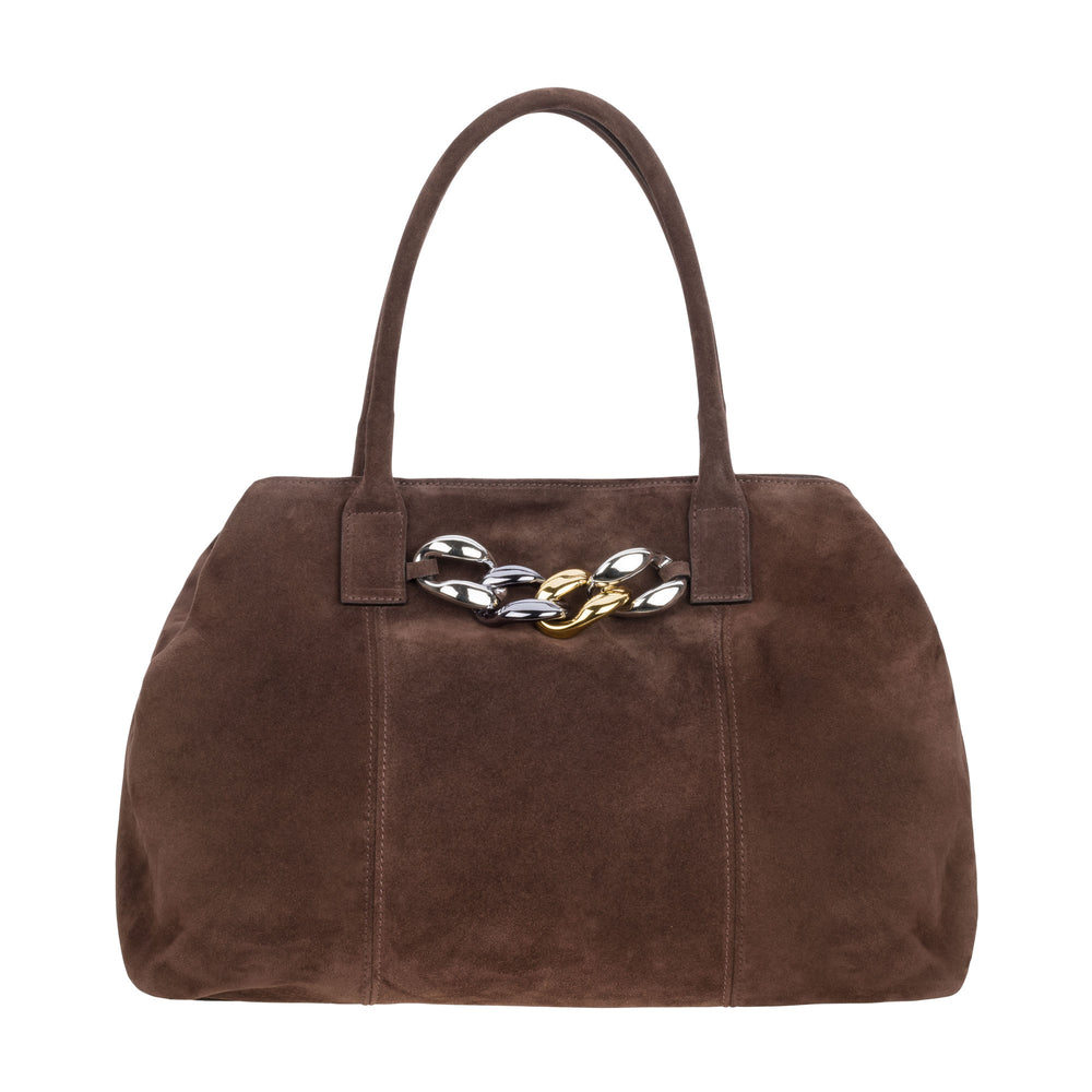 Eva - Brown Carryall Bag with front chain